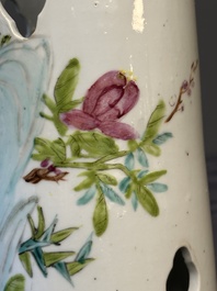 Four Chinese famille rose 'birds and flowers' hat stands, signed Jiang Xiangzong 江湘宗 and Xing Ming 邢明, Tongzhi mark, 19th C.