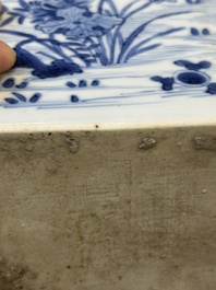 A Chinese blue and white square flask with floral design, Kangxi