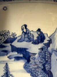 A large Chinese blue and white 'gu' vase with figures in landscapes, Kangxi
