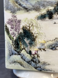 A Chinese qianjiang cai 'landscape' 'cong' vase, Pu Zhu Xuan 圃竹軒 seal mark, 20th C.