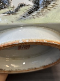A Chinese qianjiang cai 'landscape' 'cong' vase, Pu Zhu Xuan 圃竹軒 seal mark, 20th C.