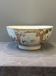 A Chinese Canton famille rose 'madarin subject' punch bowl, Qianlong