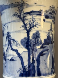 A large Chinese blue and white 'gu' vase with figures in landscapes, Kangxi