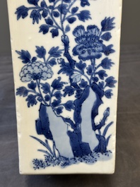 A Chinese blue and white square flask with floral design, Kangxi