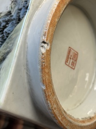 A Chinese qianjiang cai 'landscape' 'cong' vase, Pu Zhu Xuan 圃竹軒 seal mark, 20th C.