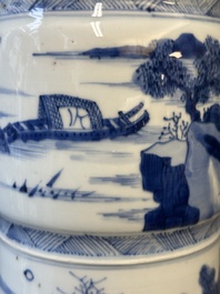 A large Chinese blue and white 'gu' vase with figures in landscapes, Kangxi