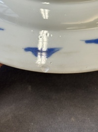 Three Chinese blue and white 'Long Eliza' plates, Chenghua mark, Kangxi