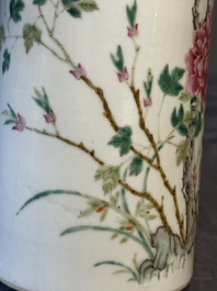 Four Chinese famille rose 'birds and flowers' hat stands, signed Jiang Xiangzong 江湘宗 and Xing Ming 邢明, Tongzhi mark, 19th C.
