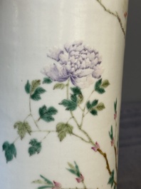 Four Chinese famille rose 'birds and flowers' hat stands, signed Jiang Xiangzong 江湘宗 and Xing Ming 邢明, Tongzhi mark, 19th C.