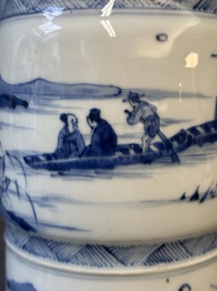 A large Chinese blue and white 'gu' vase with figures in landscapes, Kangxi