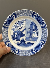 Two Chinese blue and white 'Xi Xiang Ji' plates, Chenghua mark, Kangxi