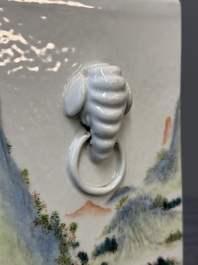 A Chinese qianjiang cai 'landscape' 'cong' vase, Pu Zhu Xuan 圃竹軒 seal mark, 20th C.