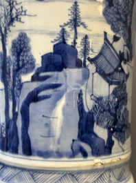 A large Chinese blue and white 'gu' vase with figures in landscapes, Kangxi