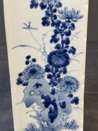 A Chinese blue and white square flask with floral design, Kangxi