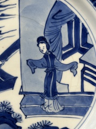 Two Chinese blue and white 'Xi Xiang Ji' plates, Chenghua mark, Kangxi