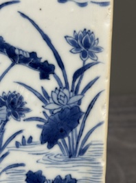 A Chinese blue and white square flask with floral design, Kangxi
