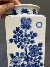 A Chinese blue and white square flask with floral design, Kangxi