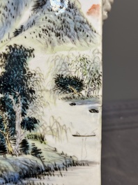 A Chinese qianjiang cai 'landscape' 'cong' vase, Pu Zhu Xuan 圃竹軒 seal mark, 20th C.