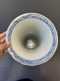 A large Chinese blue and white 'gu' vase with figures in landscapes, Kangxi