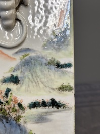 A Chinese qianjiang cai 'landscape' 'cong' vase, Pu Zhu Xuan 圃竹軒 seal mark, 20th C.