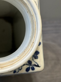 A Chinese blue and white square flask with floral design, Kangxi