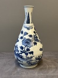 A Chinese blue and white 'birds among flowering branches' bottle vase, Ming