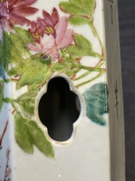 Four Chinese famille rose 'birds and flowers' hat stands, signed Jiang Xiangzong 江湘宗 and Xing Ming 邢明, Tongzhi mark, 19th C.