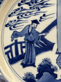 Two Chinese blue and white 'Xi Xiang Ji' plates, Chenghua mark, Kangxi