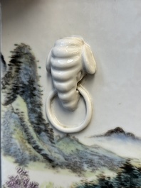A Chinese qianjiang cai 'landscape' 'cong' vase, Pu Zhu Xuan 圃竹軒 seal mark, 20th C.