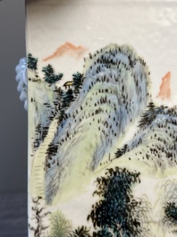A Chinese qianjiang cai 'landscape' 'cong' vase, Pu Zhu Xuan 圃竹軒 seal mark, 20th C.
