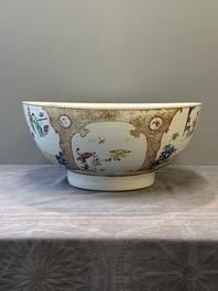 A Chinese Canton famille rose 'madarin subject' punch bowl, Qianlong