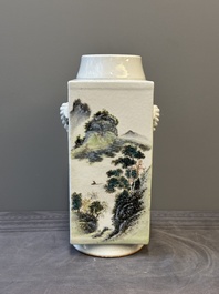 A Chinese qianjiang cai 'landscape' 'cong' vase, Pu Zhu Xuan 圃竹軒 seal mark, 20th C.