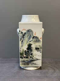 A Chinese qianjiang cai 'landscape' 'cong' vase, Pu Zhu Xuan 圃竹軒 seal mark, 20th C.