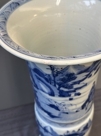 A large Chinese blue and white 'gu' vase with figures in landscapes, Kangxi