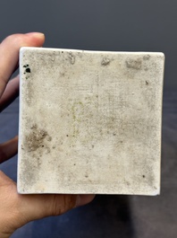 A Chinese blue and white square flask with floral design, Kangxi