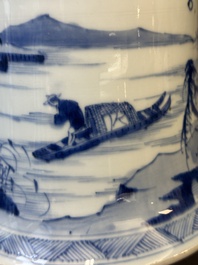 A large Chinese blue and white 'gu' vase with figures in landscapes, Kangxi