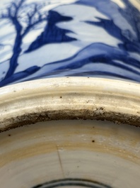 A large Chinese blue and white 'gu' vase with figures in landscapes, Kangxi