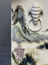 A Chinese qianjiang cai 'landscape' 'cong' vase, Pu Zhu Xuan 圃竹軒 seal mark, 20th C.
