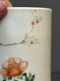 Four Chinese famille rose 'birds and flowers' hat stands, signed Jiang Xiangzong 江湘宗 and Xing Ming 邢明, Tongzhi mark, 19th C.