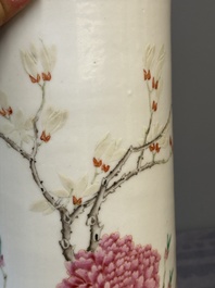 Four Chinese famille rose 'birds and flowers' hat stands, signed Jiang Xiangzong 江湘宗 and Xing Ming 邢明, Tongzhi mark, 19th C.