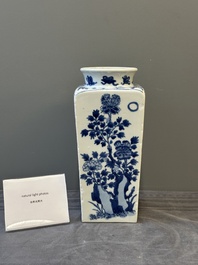 A Chinese blue and white square flask with floral design, Kangxi