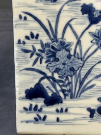 A Chinese blue and white square flask with floral design, Kangxi