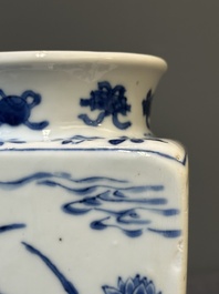 A Chinese blue and white square flask with floral design, Kangxi