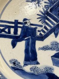 Two Chinese blue and white 'Xi Xiang Ji' plates, Chenghua mark, Kangxi