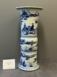 A large Chinese blue and white 'gu' vase with figures in landscapes, Kangxi