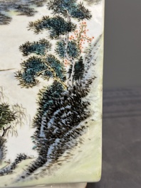 A Chinese qianjiang cai 'landscape' 'cong' vase, Pu Zhu Xuan 圃竹軒 seal mark, 20th C.