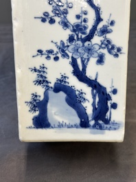 A Chinese blue and white square flask with floral design, Kangxi