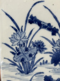 A Chinese blue and white square flask with floral design, Kangxi