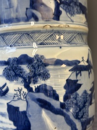 A large Chinese blue and white 'gu' vase with figures in landscapes, Kangxi