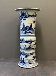 A large Chinese blue and white 'gu' vase with figures in landscapes, Kangxi